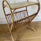 Vintage rattan magazine rack with side table - Height 58cm / Length