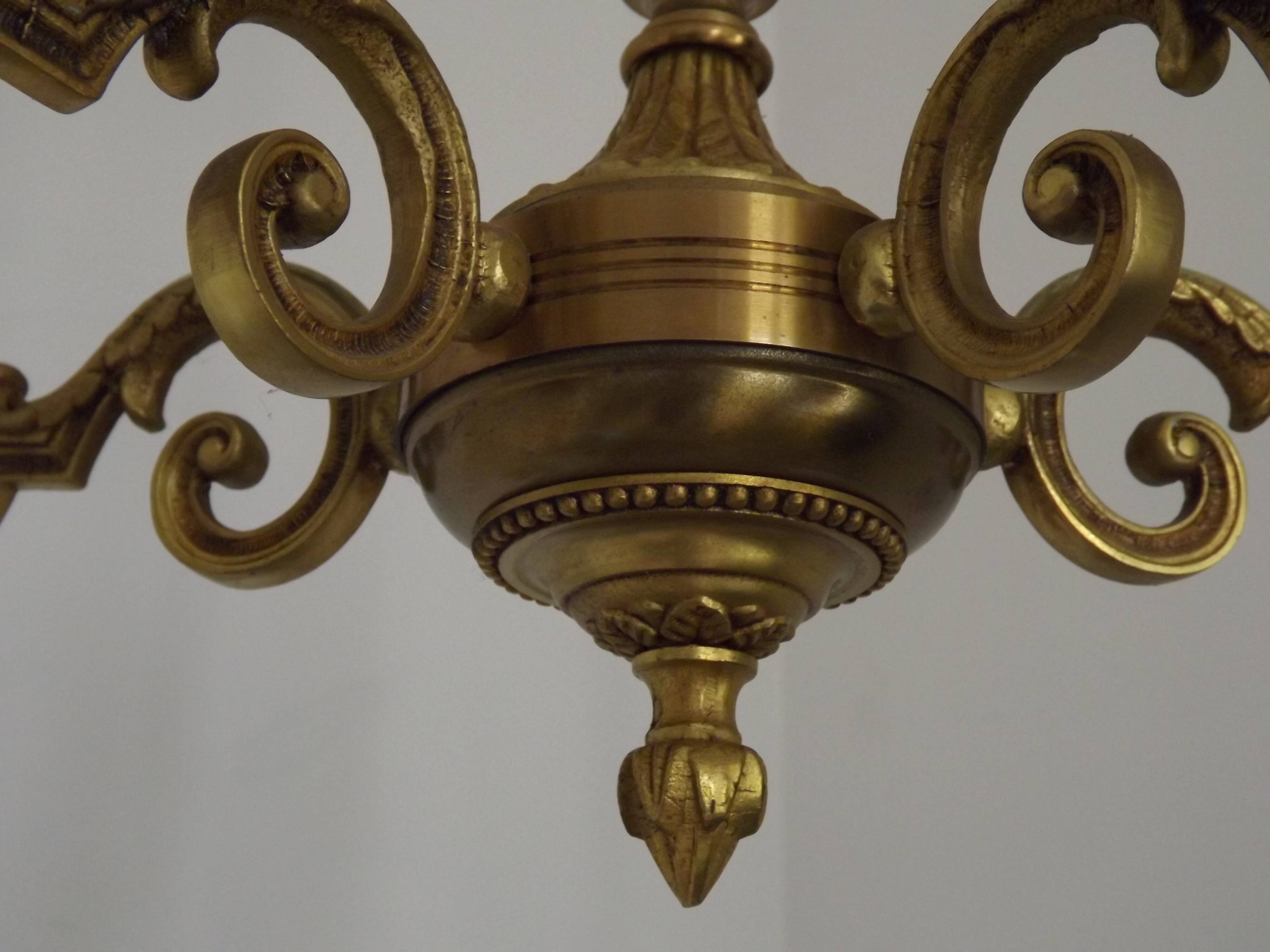 French Vintage Mid-Century Bronze 5-Light Traditional Style Chandelier