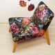 Restored armchair in varnished wood and fabric