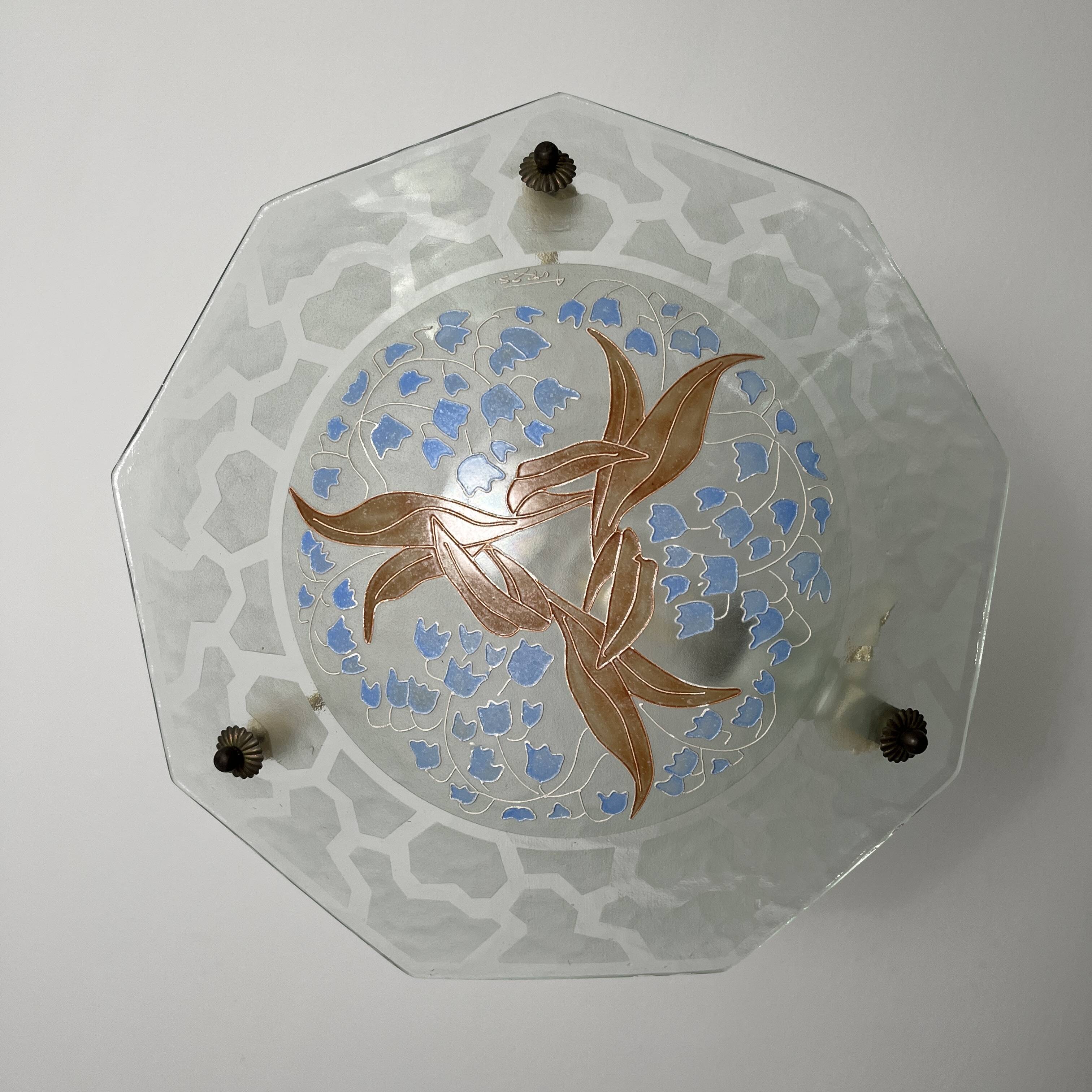 Aurys Loys Lucha enameled glass basin with lily of the valley decoration