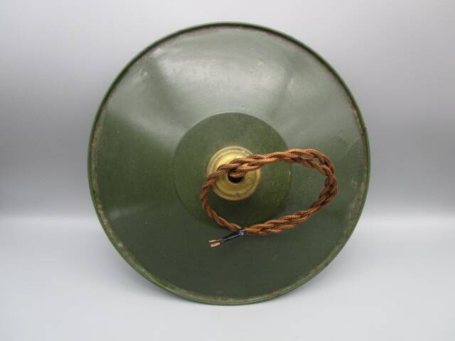 Old pendant light in green enameled sheet metal