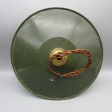 Old pendant light in green enameled sheet metal