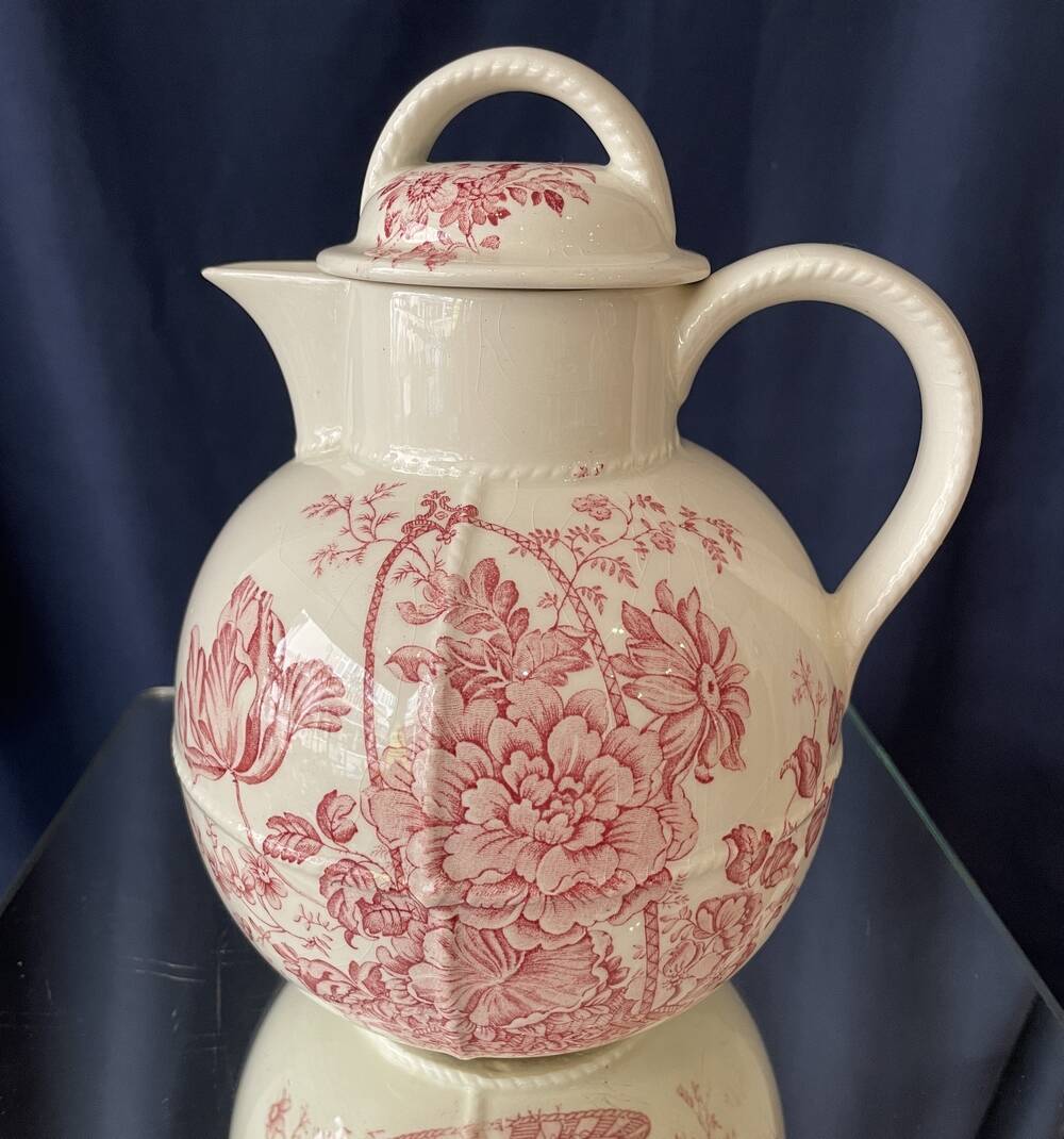 Theiere ou cruche en faïence crown devon a decor floral rose feminin