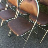 Set de 6 chaises pliantes acier et similicuir 70’s