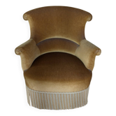 Fauteuil crapaud  velours de laine couleur caramel