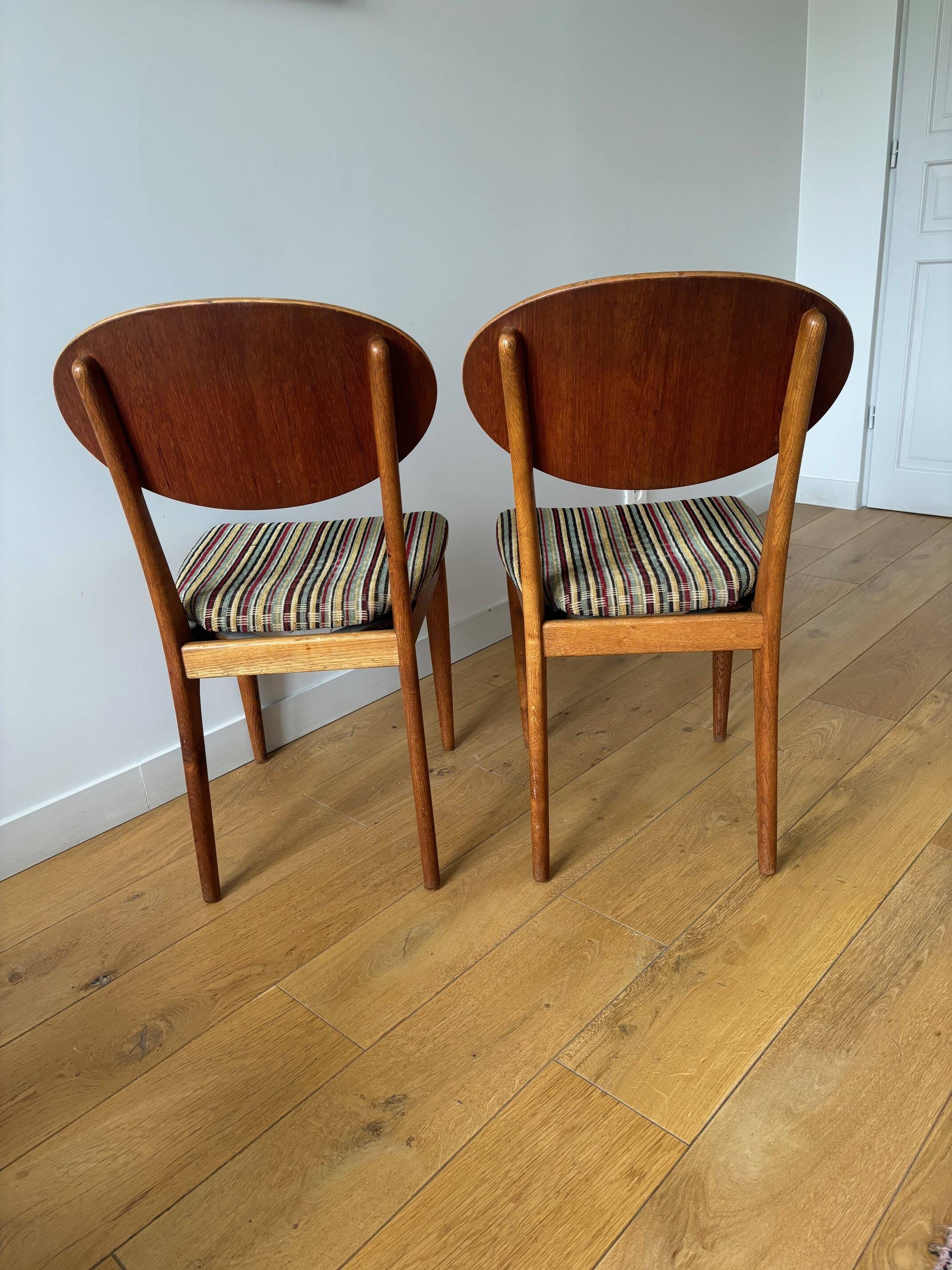 2 teak and velvet chairs - Denmark 50s/60s