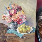 Antique watercolor still life on panel