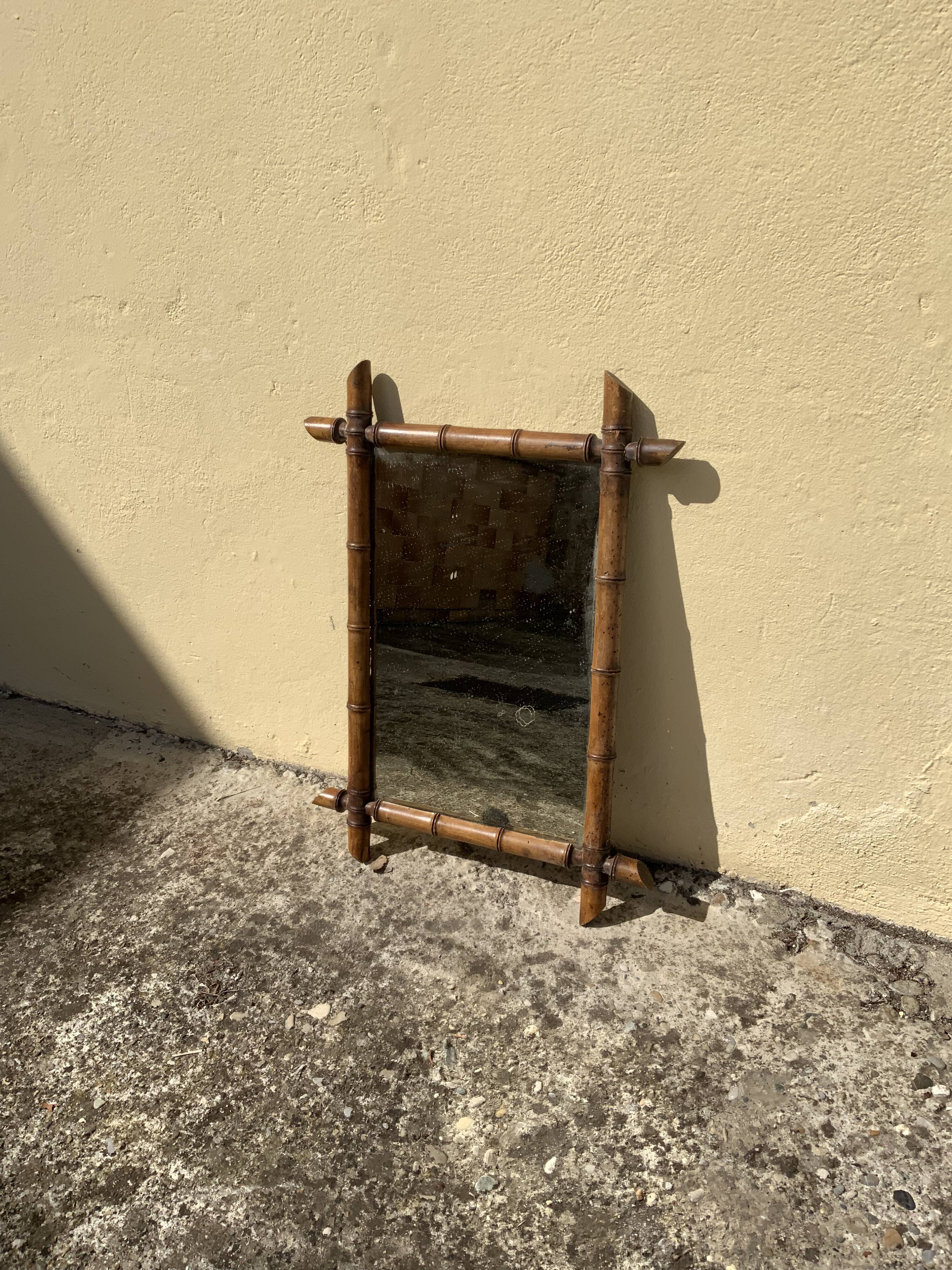 Antique wooden mirror bamboo style