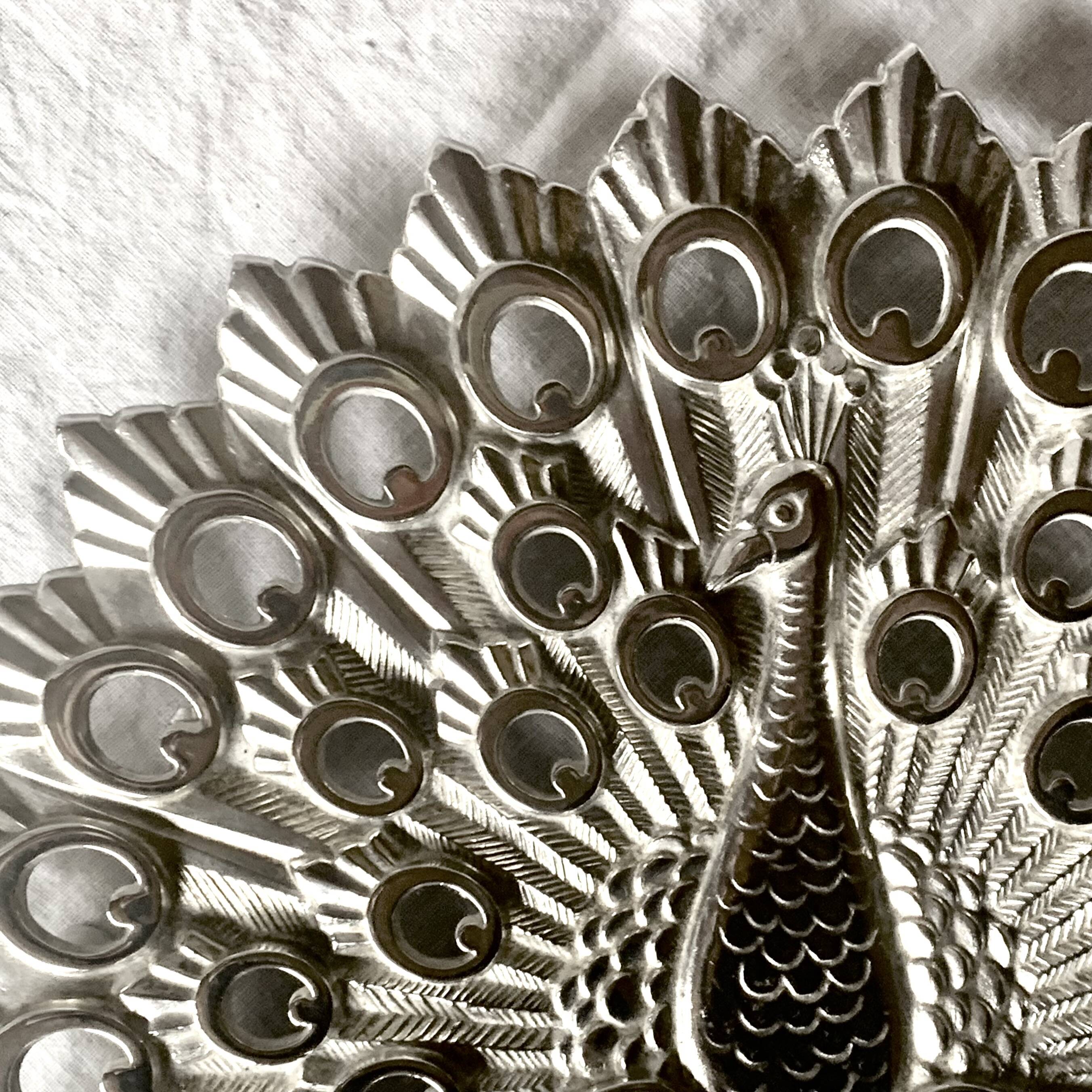 Antique Godinger silver plated metal trivet - peacock - made in Italy