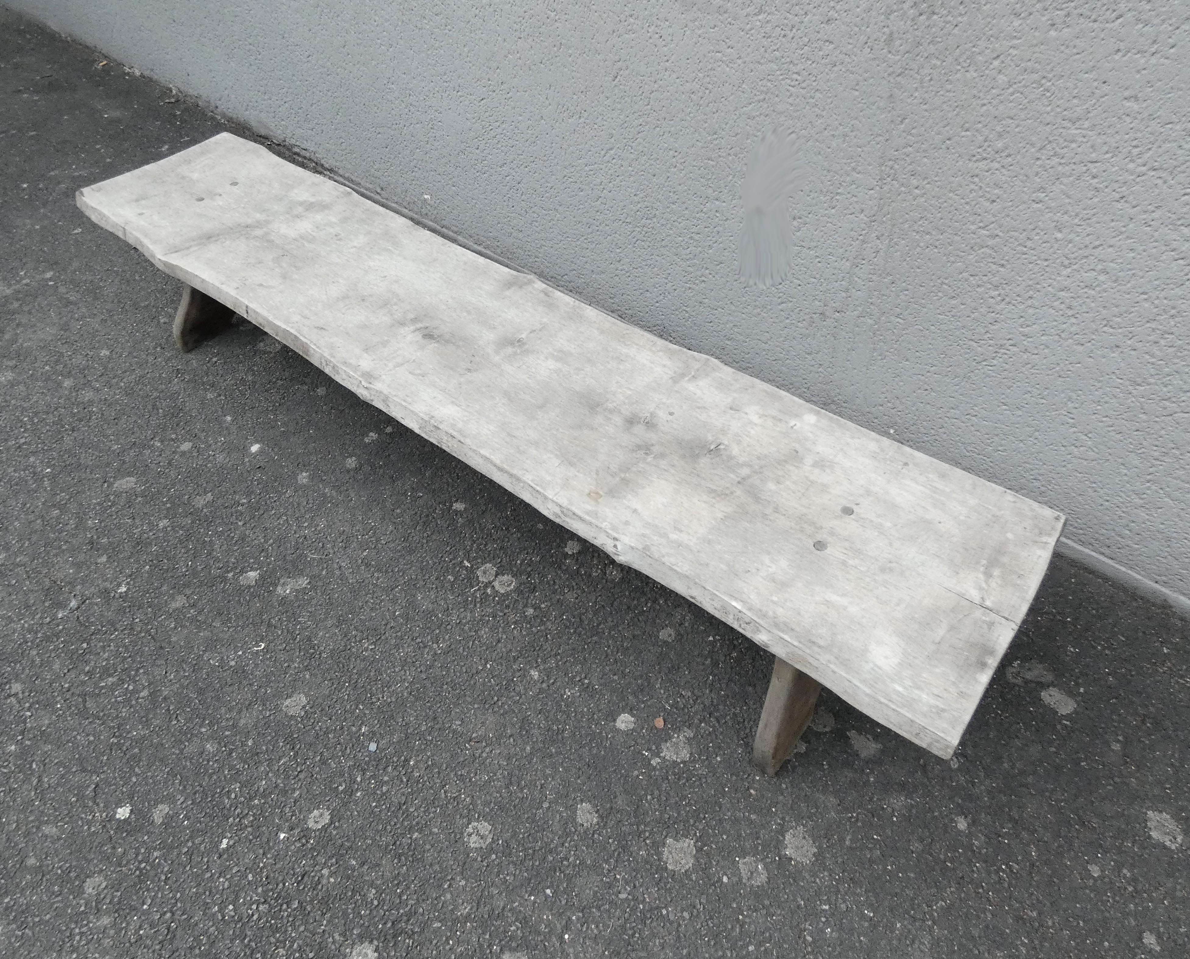 Old farm bench, bed end, in raw solid oak