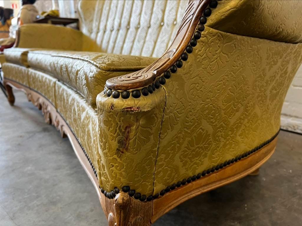 Vintage mustard yellow baroque sofa / three seater