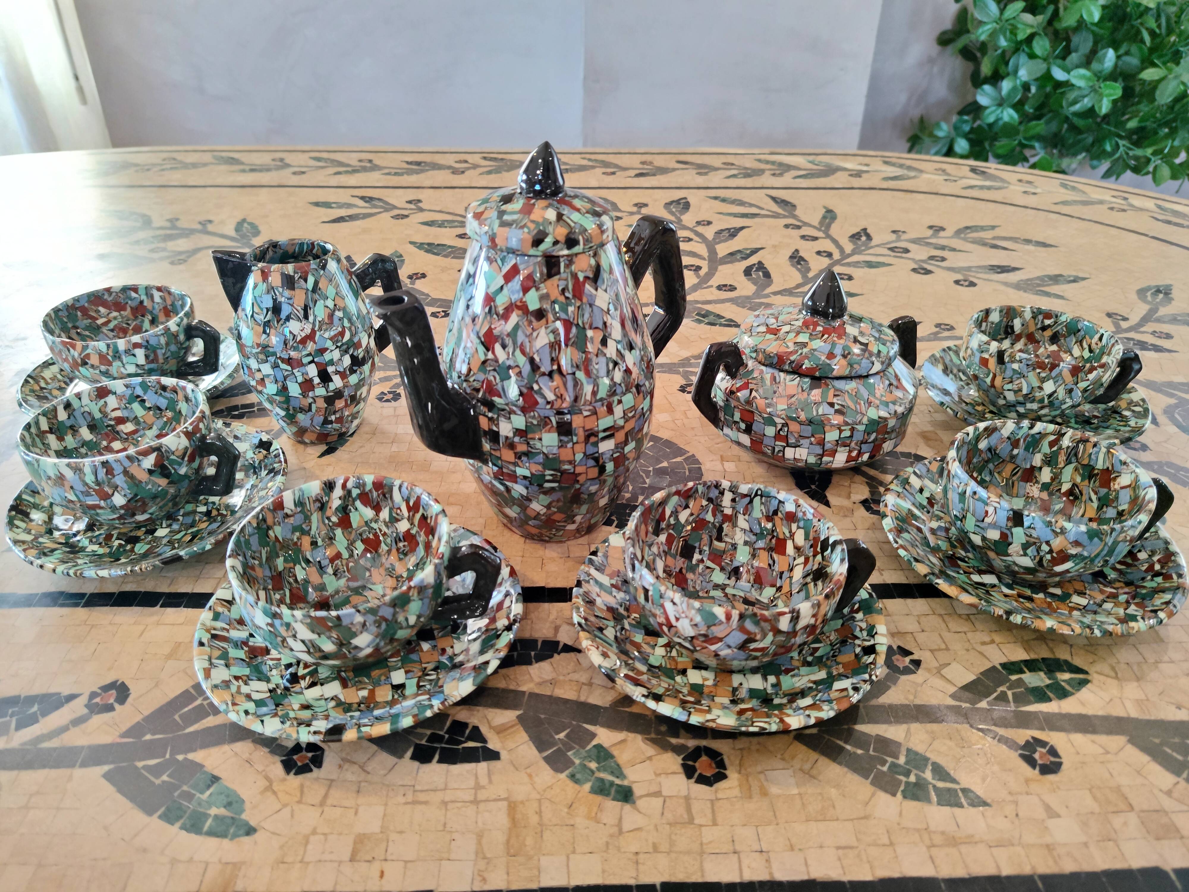 Coffee service Jean Gerbino Vallauris "Terres mêlées" in ceramic.
