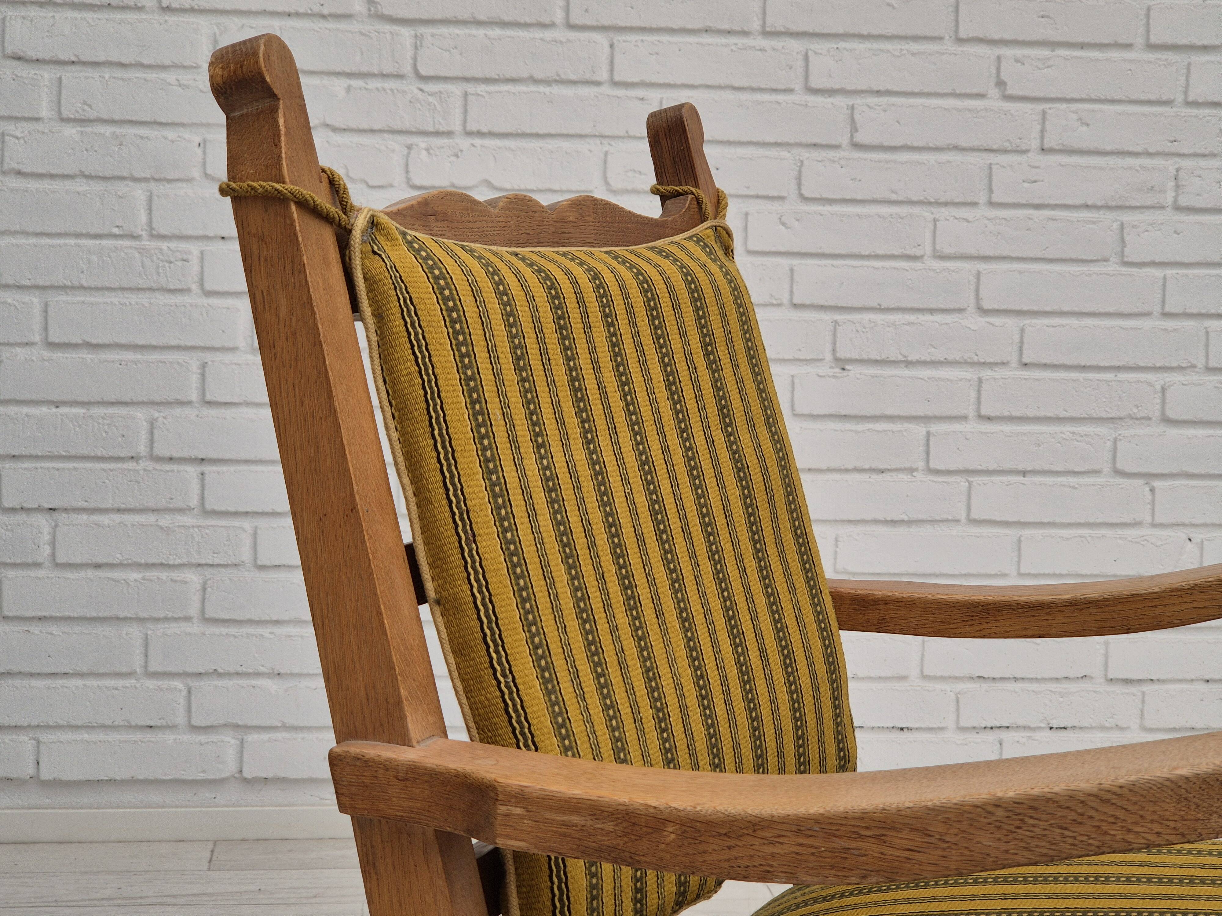 1960s, Danish lounge chair, original very good condition, furniture wool, solid oak wood.