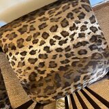 Pair of vintage wood and leopard chairs
