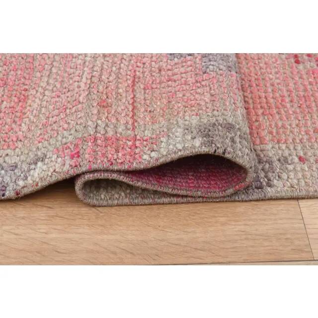 Pink Turkish Vintage Handmade Woven Wool Oushak Runner Rug 78x330