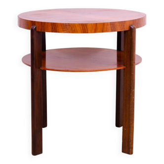 Table basse ronde art deco en noyer, tchécoslovaquie, années 1930