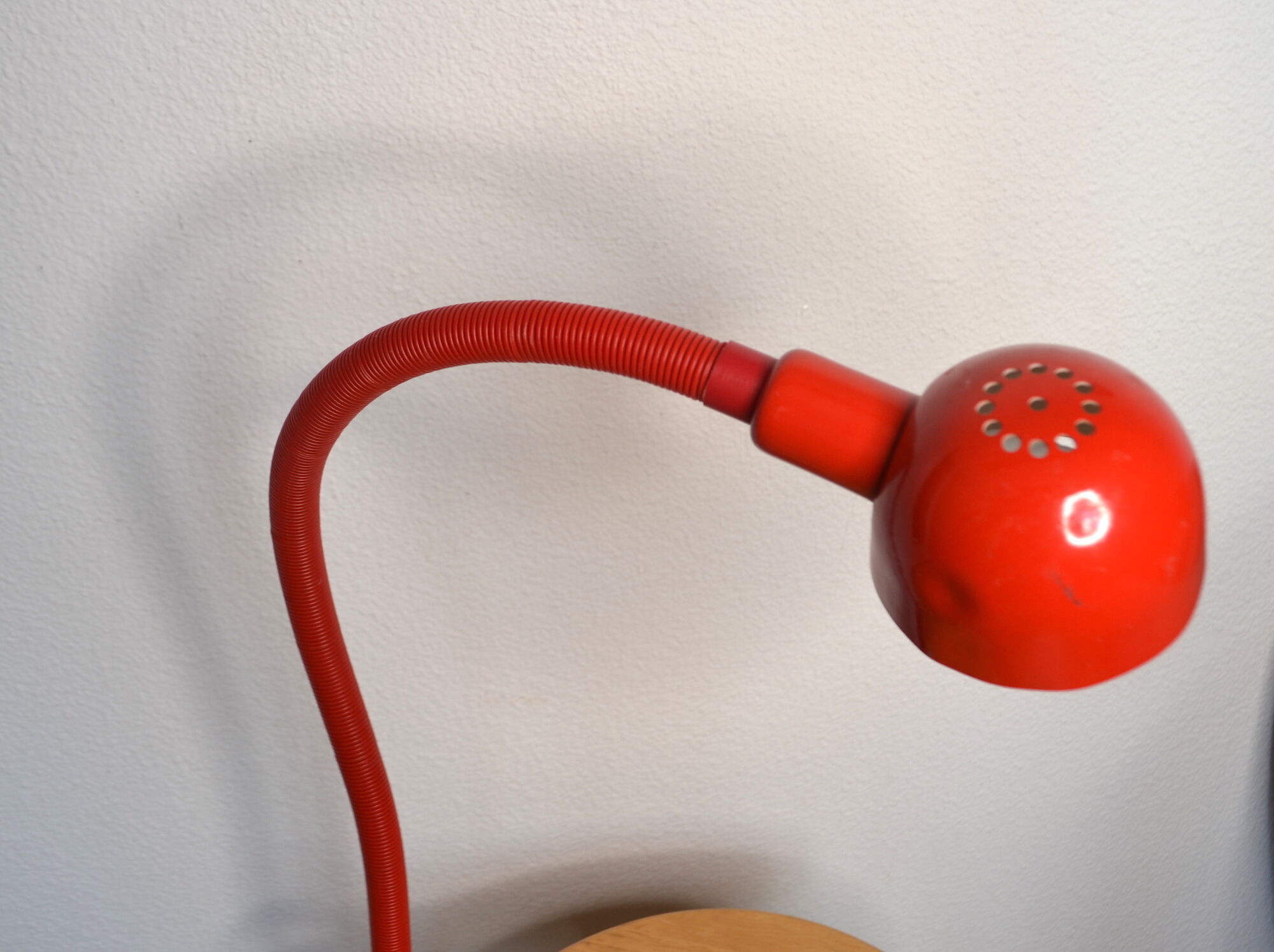 Red articulated clip-on desk lamp vintage