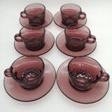6 cups and saucers Vereco vintage purple
