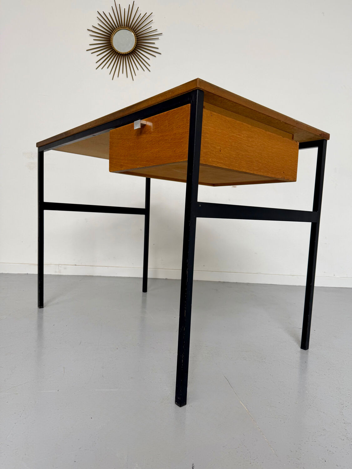 Vintage small desk designed by Pierre Paulin CM217 from the 1960s, wood and metal.