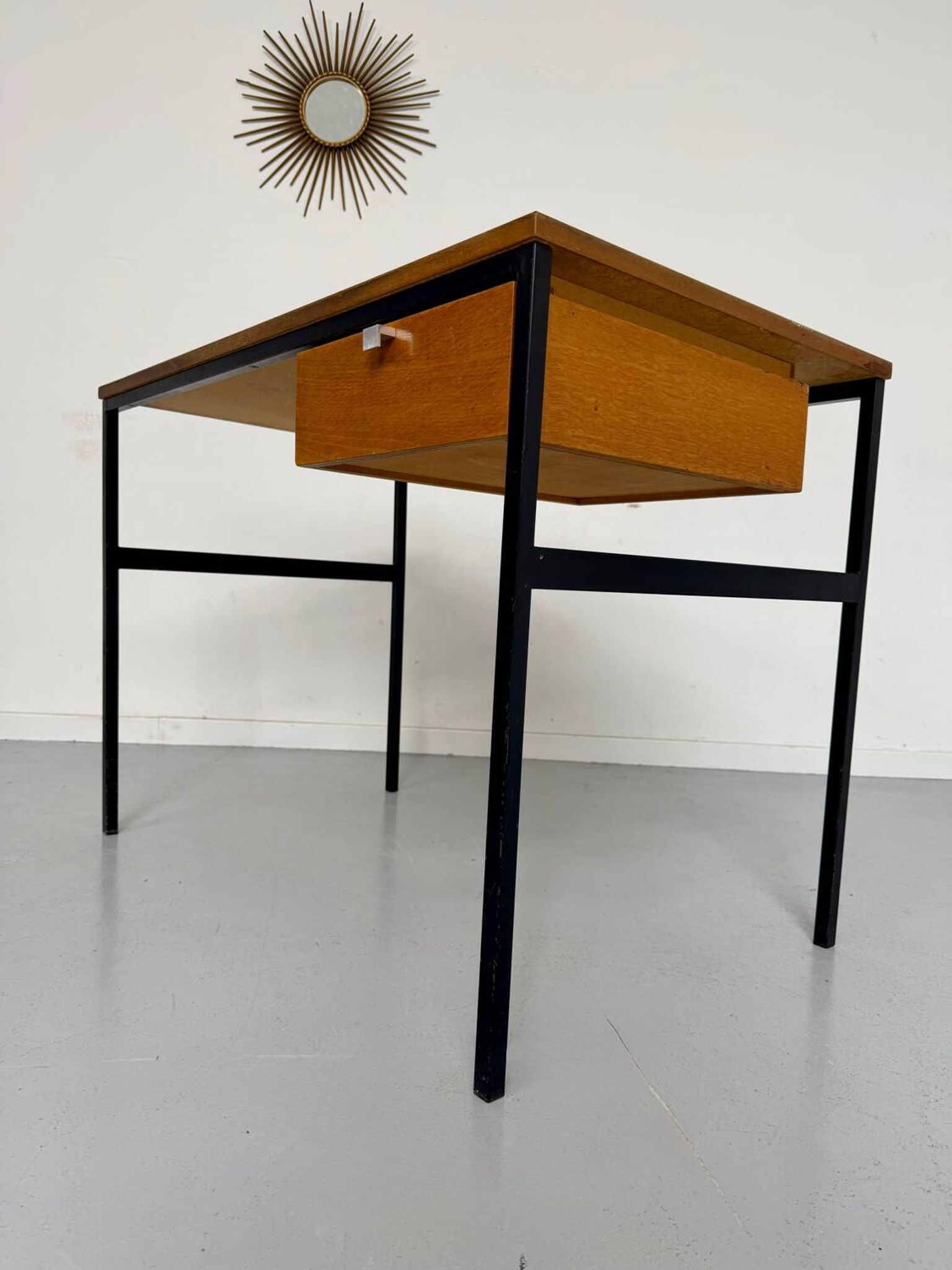 Vintage small desk designed by Pierre Paulin CM217 from the 1960s, wood and metal.