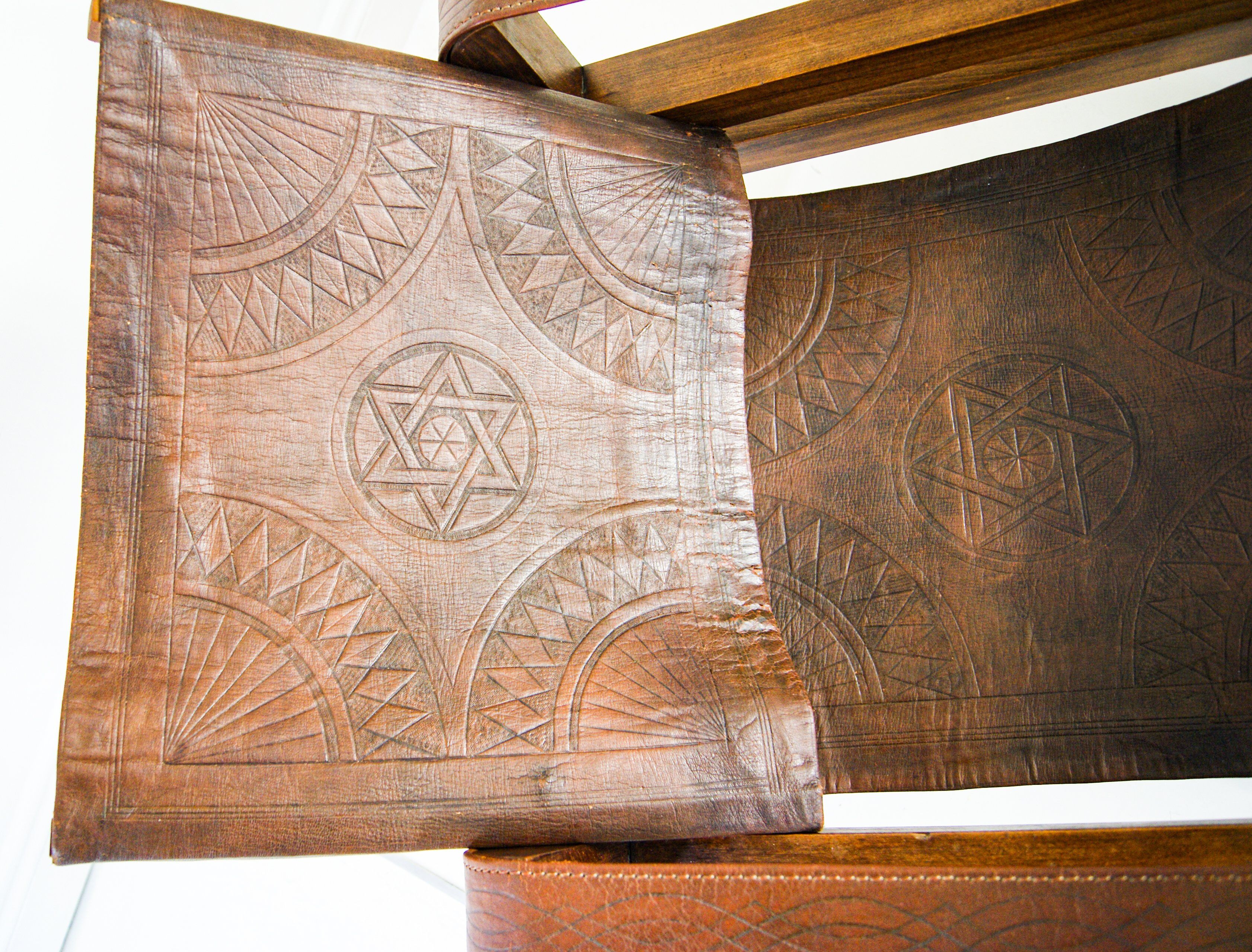 French Leather Safari Armchairs Mid-Century