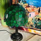 Vintage Tiffany Inspiration Lamp and Green Shade | Green Foliage Shade