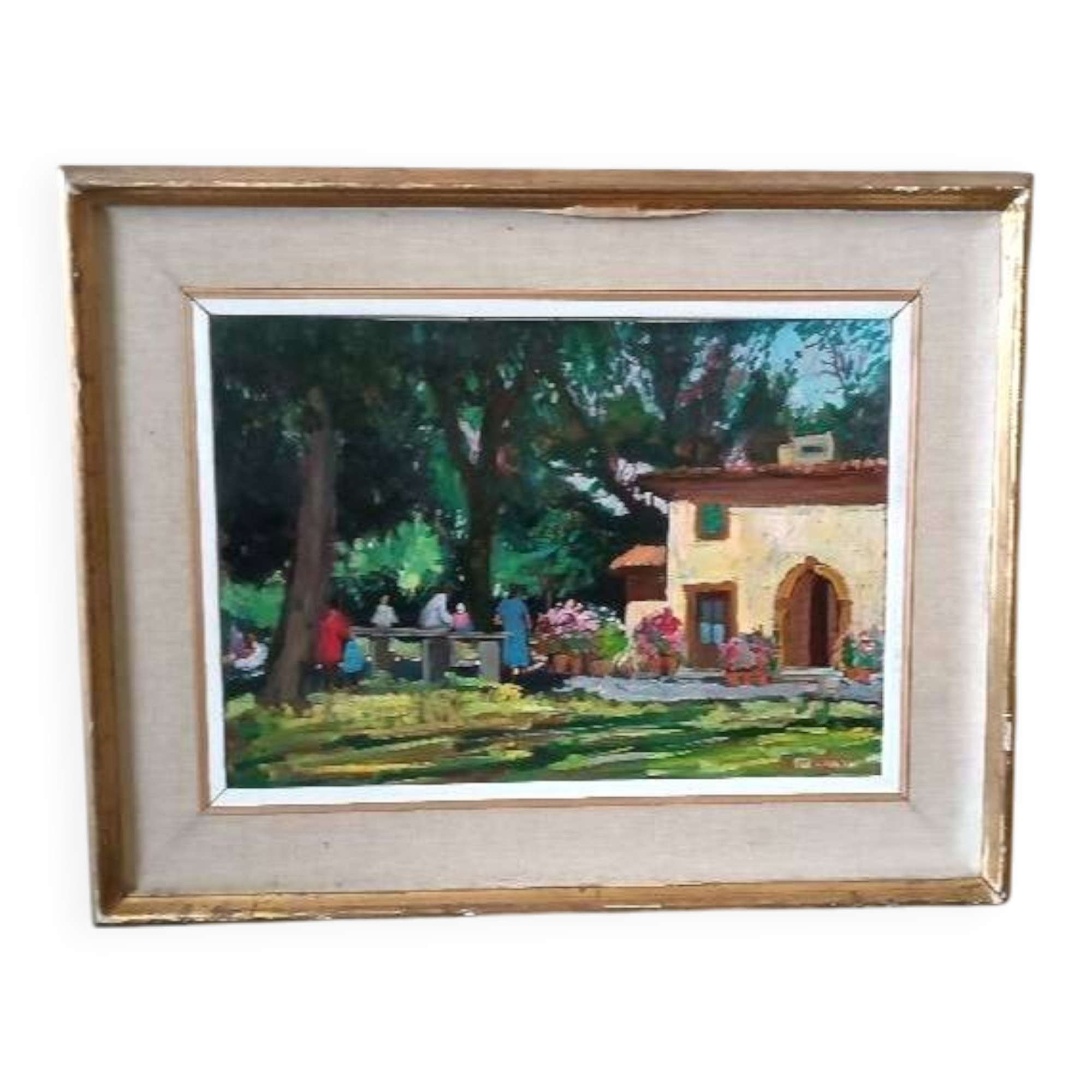 Landscape oil on panel Giuseppe Cavallini (Livorno 1916-2000) Villa Fabbricotti