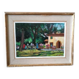Landscape oil on panel Giuseppe Cavallini (Livorno 1916-2000) Villa Fabbricotti