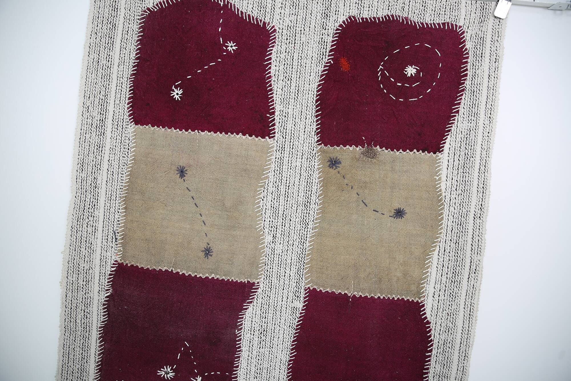 Wine Color Vintage Textile Wall Hanging, Handwoven Tapestry, 106x116 Cm
