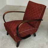 Pair of H410 Type C burgundy armchairs by Jindrich Halabala for Thonet