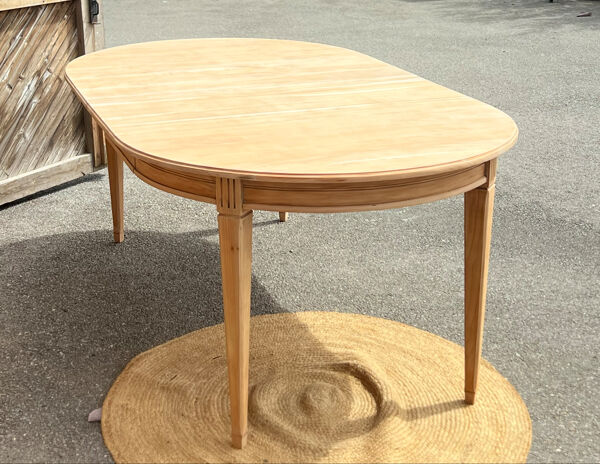 Table ronde 2 rallonges en bois massif brut - table ancienne rénovée