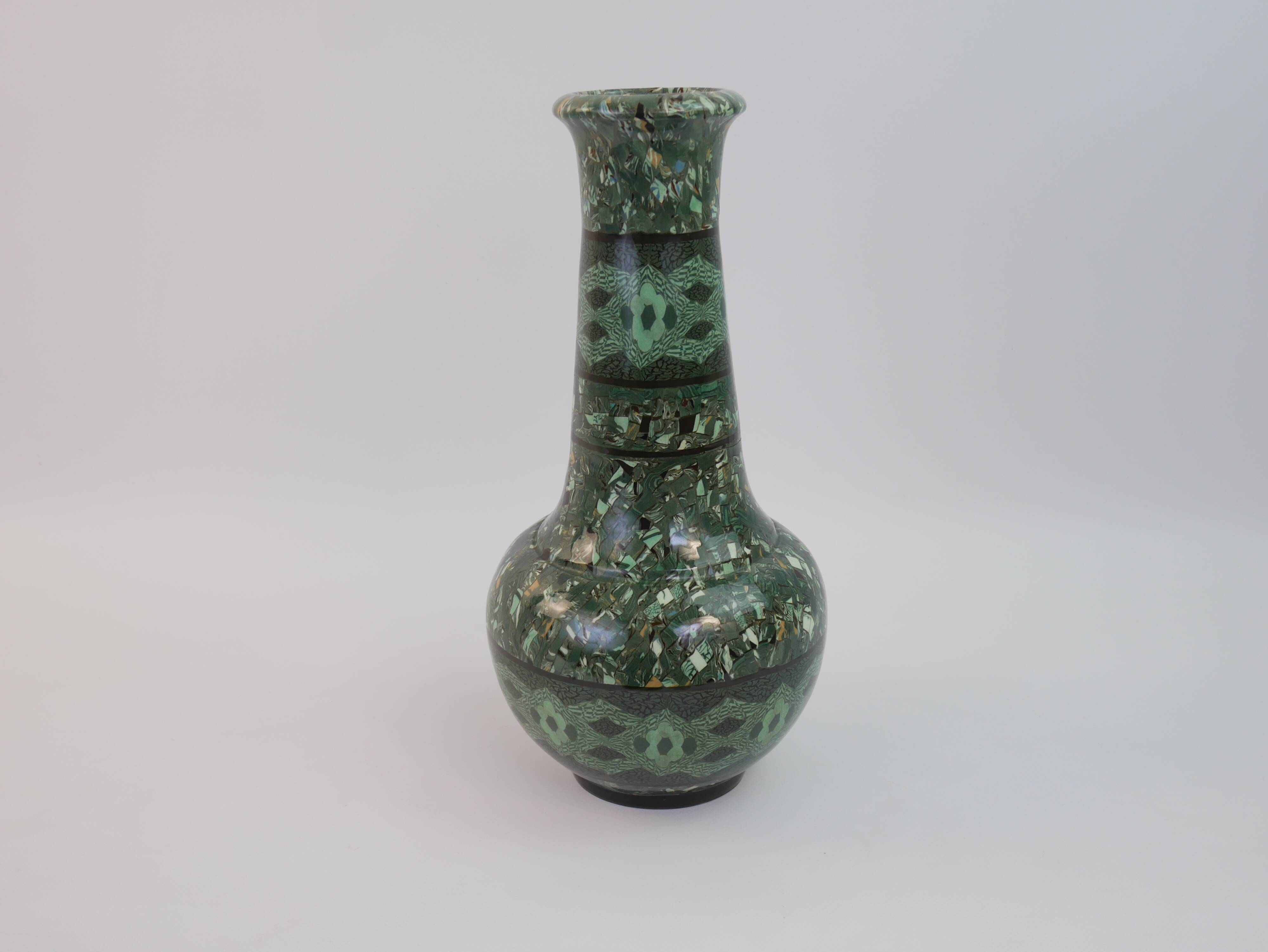 Grand vase en céramique terre-mêlée verte de Jean Gerbino Vallauris