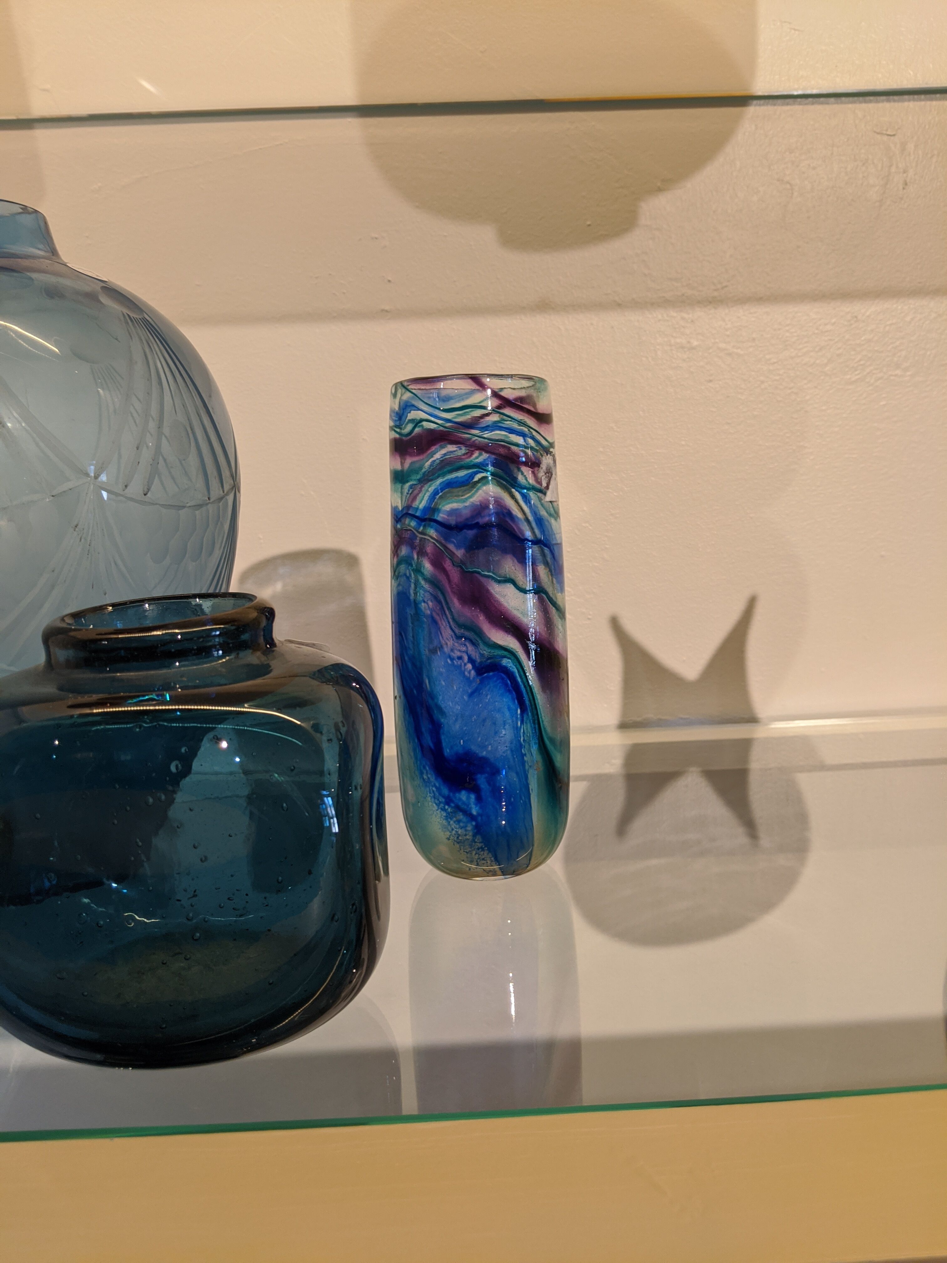 Blue glass vase, signed Morin, Dieulefit