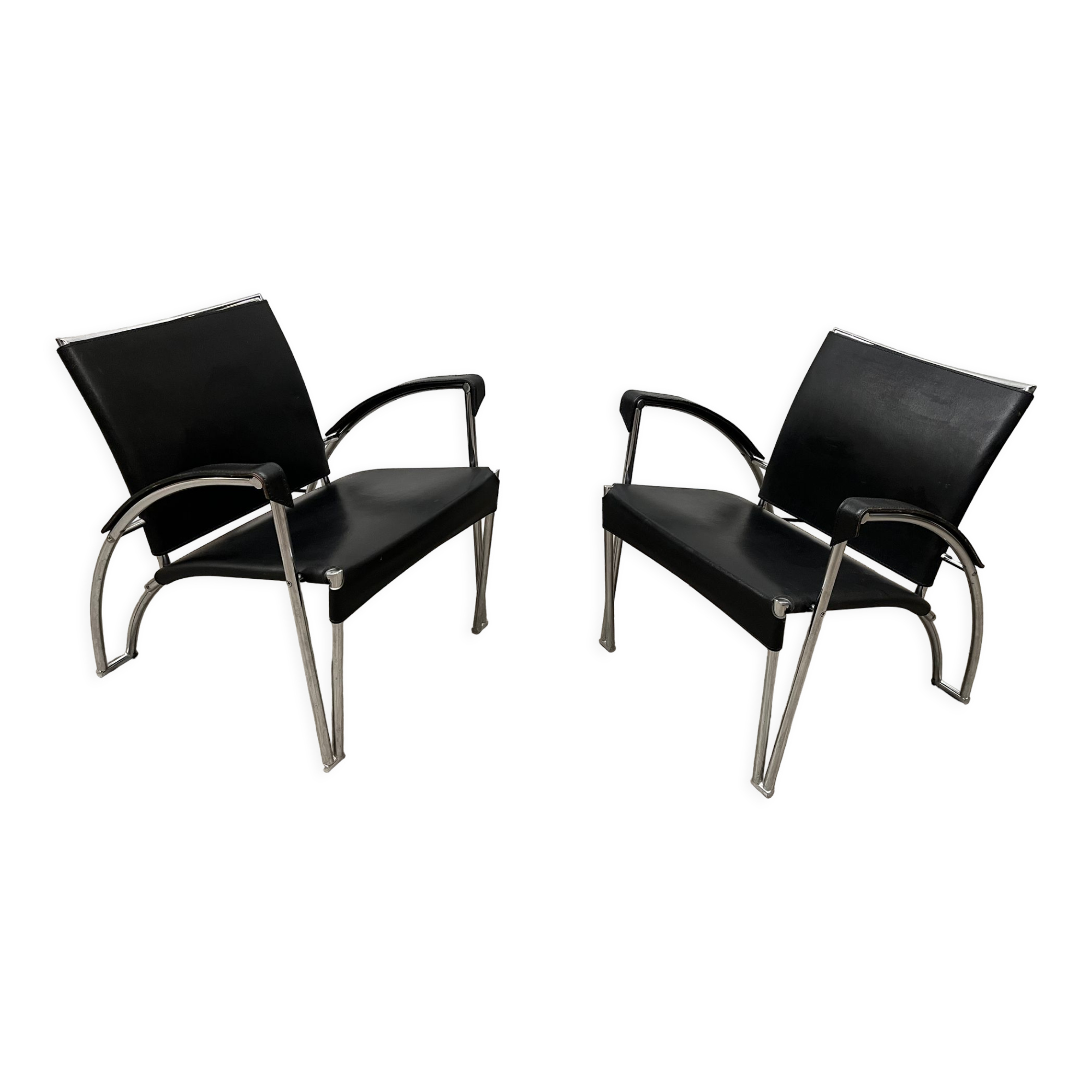 Pair of designer leather armchairs from the 70s/80s