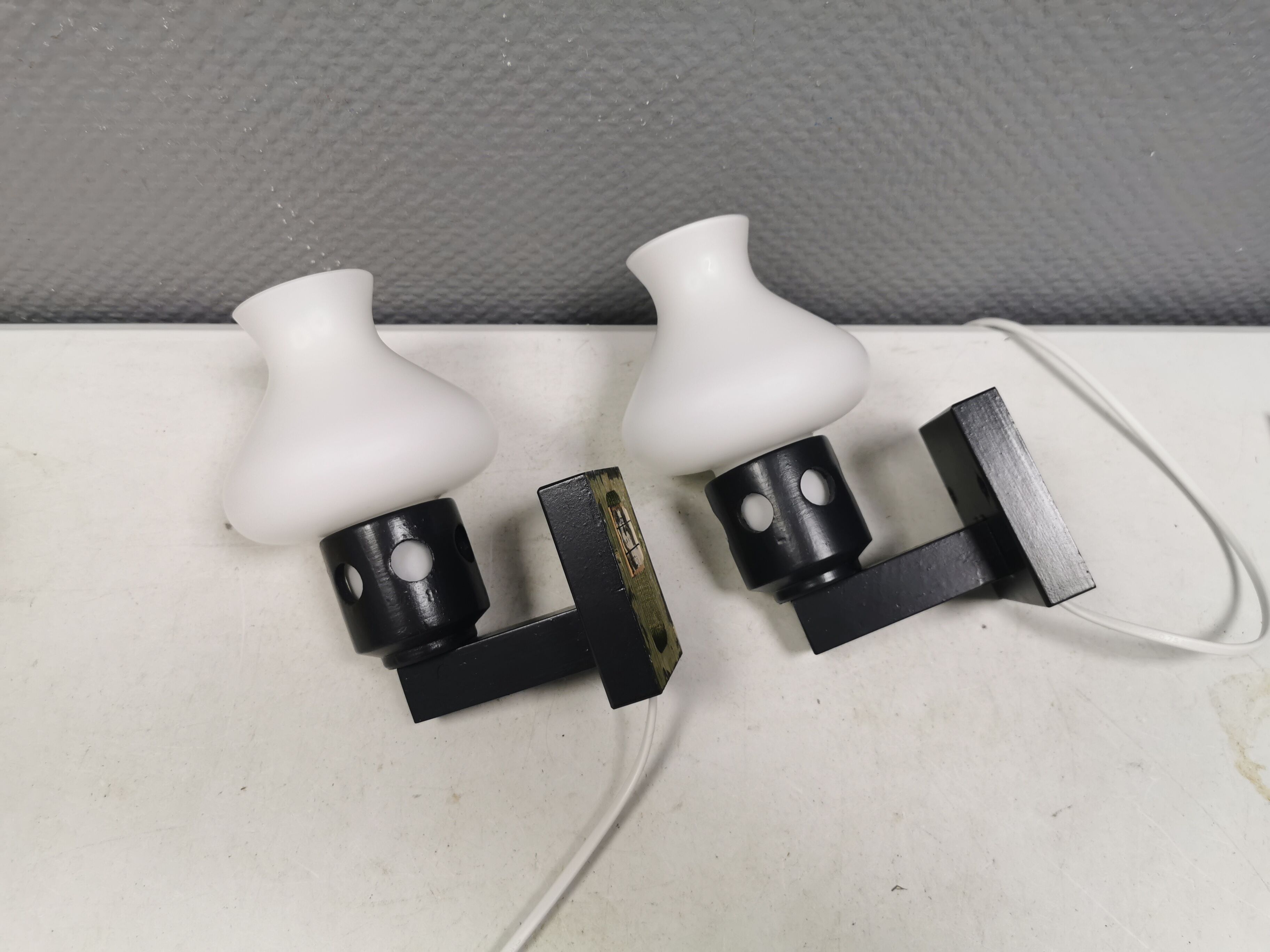 Vitrika Lamps Danish 1970-80s Double Layer Glass Shades Painted Wood Mounts