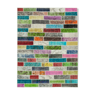 Tapis patchwork multicolore vintage 172 cm x 227 cm fait à la main anatolian vintage