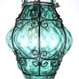 Green Seguso Murano Caged Glass Lantern, Italy, 1940s