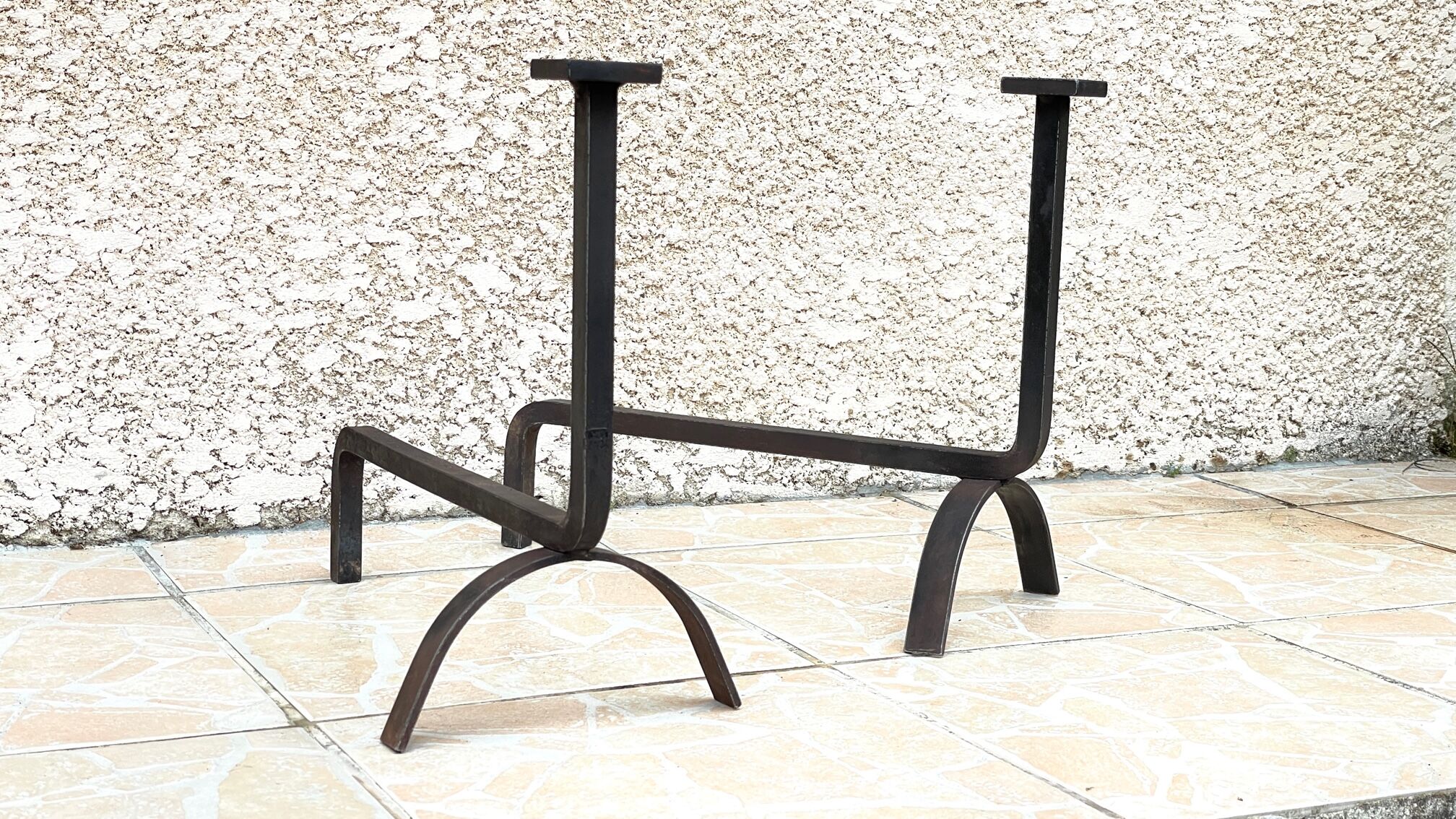 Pair of vintage steel geometric chenets