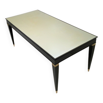 Table à manger en hêtre laqué dans le style de Paolo Buffa avec plateau en verre taupe