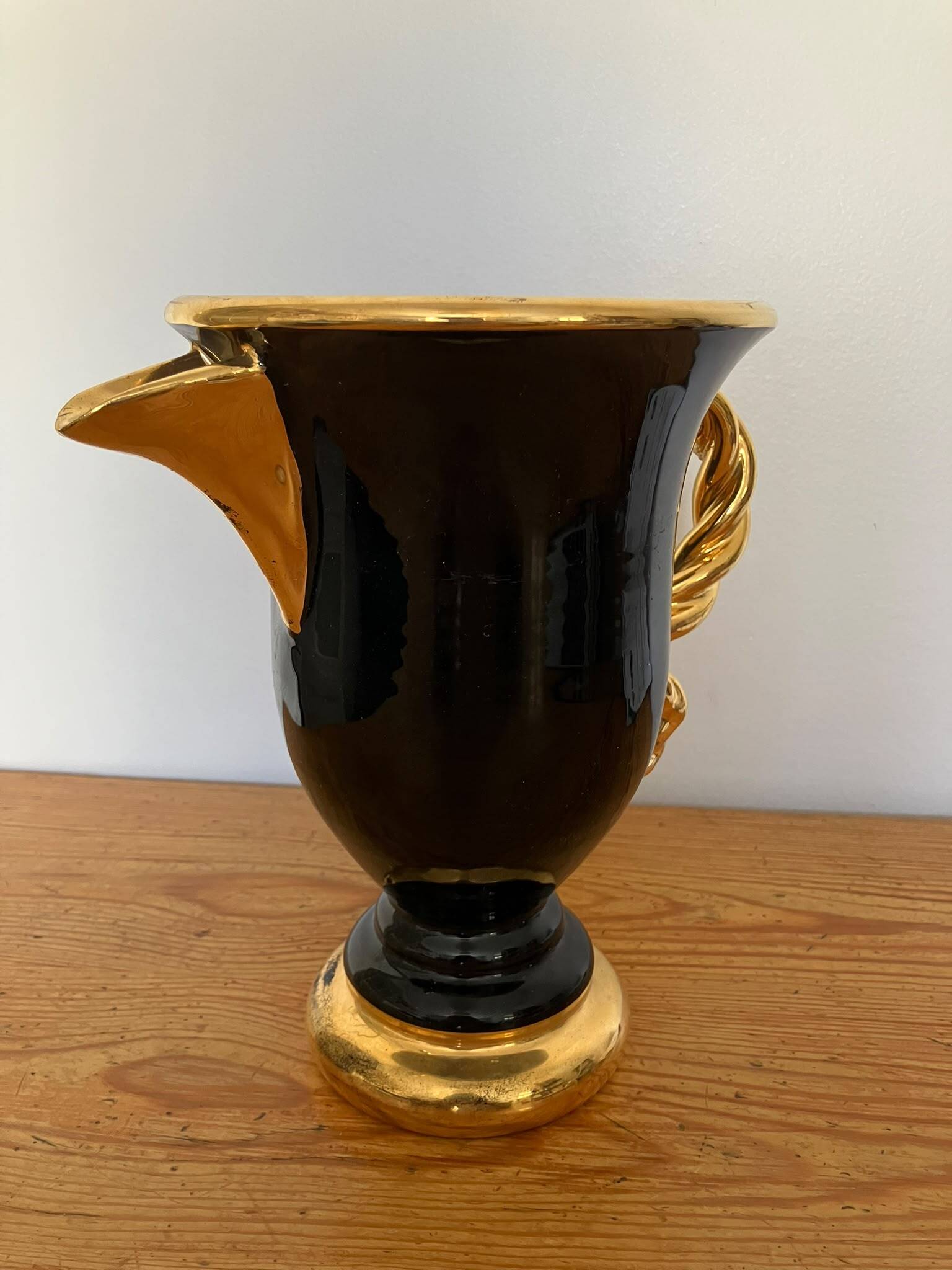 Ceramic jug Marius Giuge — black and gold decoration — Vallauris — 1950s