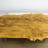 'Floating' mid-century Italian burr elm coffee table on Lucite blocks