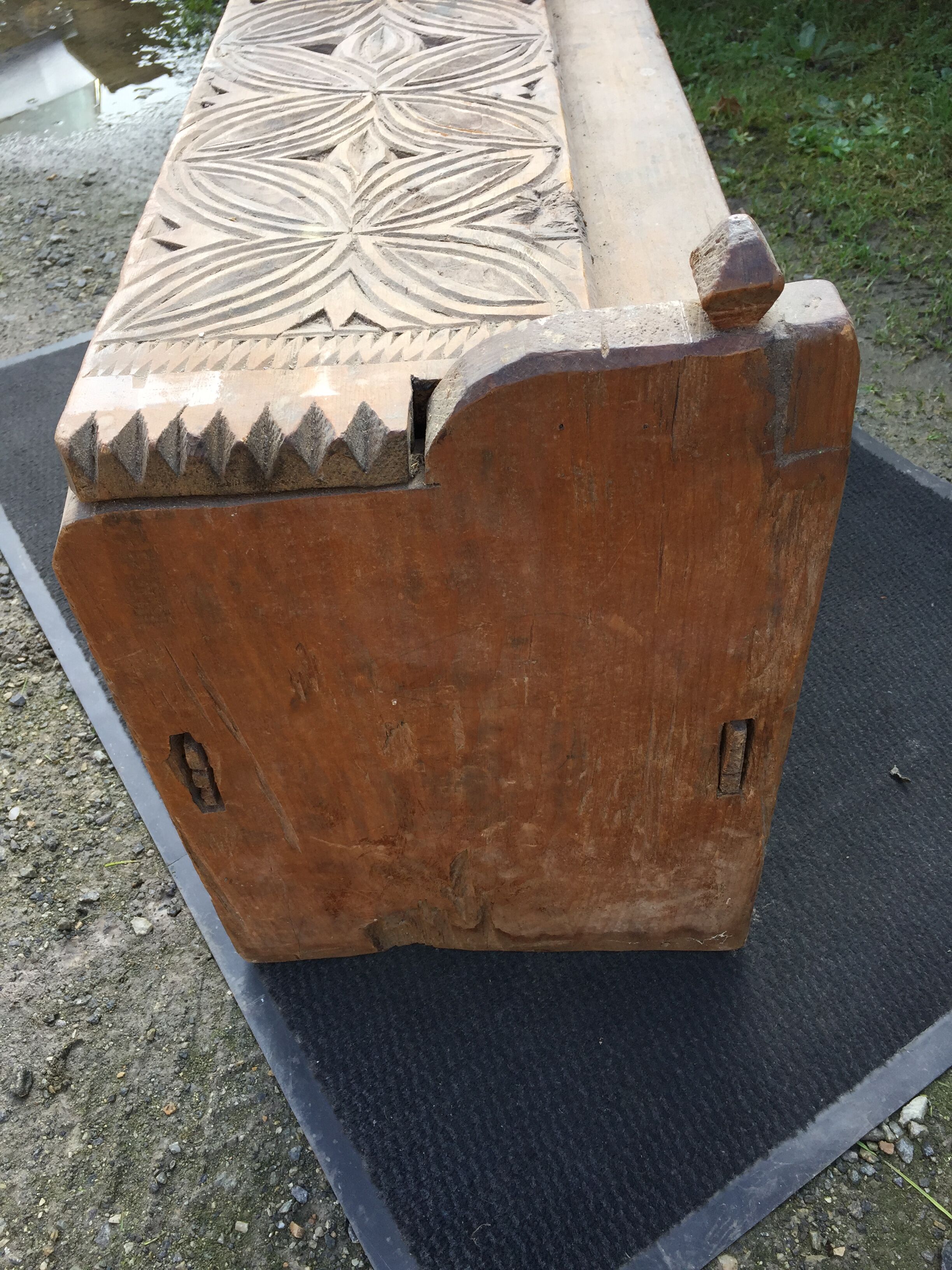 Ancient brutalist chest carved wind rose
