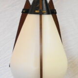Italian hanging lamp in brass opaline and teak from the 70s