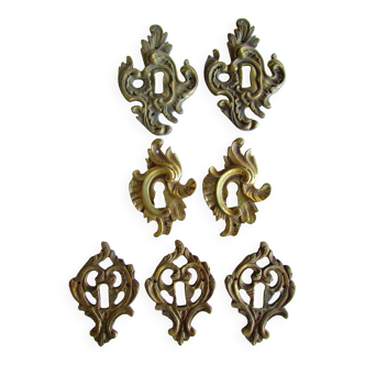 Lot de 7 entrées de serrure en bronze, pour meubles anciens