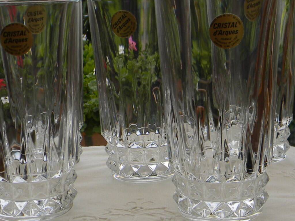 Set of 5 arques crystal orangeade glasses. villandry model.