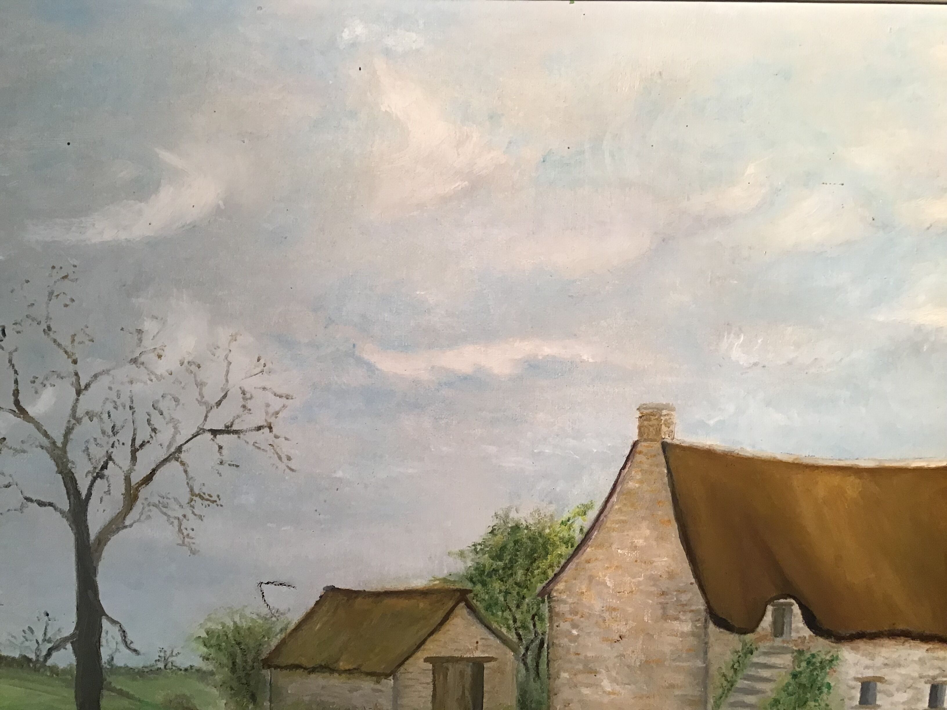 Old painting, farmhouse landscape signed Louis Dubois and dated 83