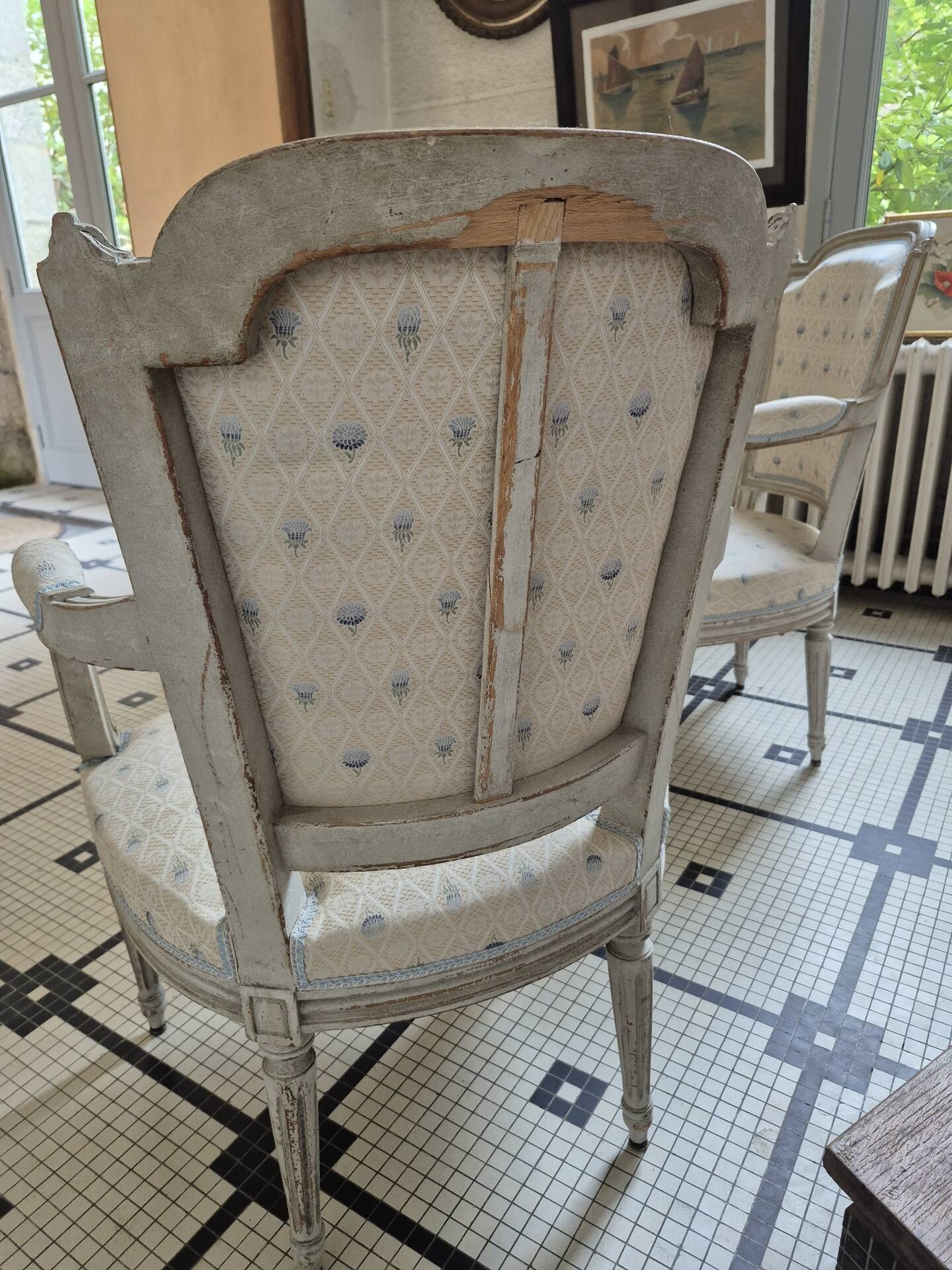 Pair of Louis XVI style armchairs