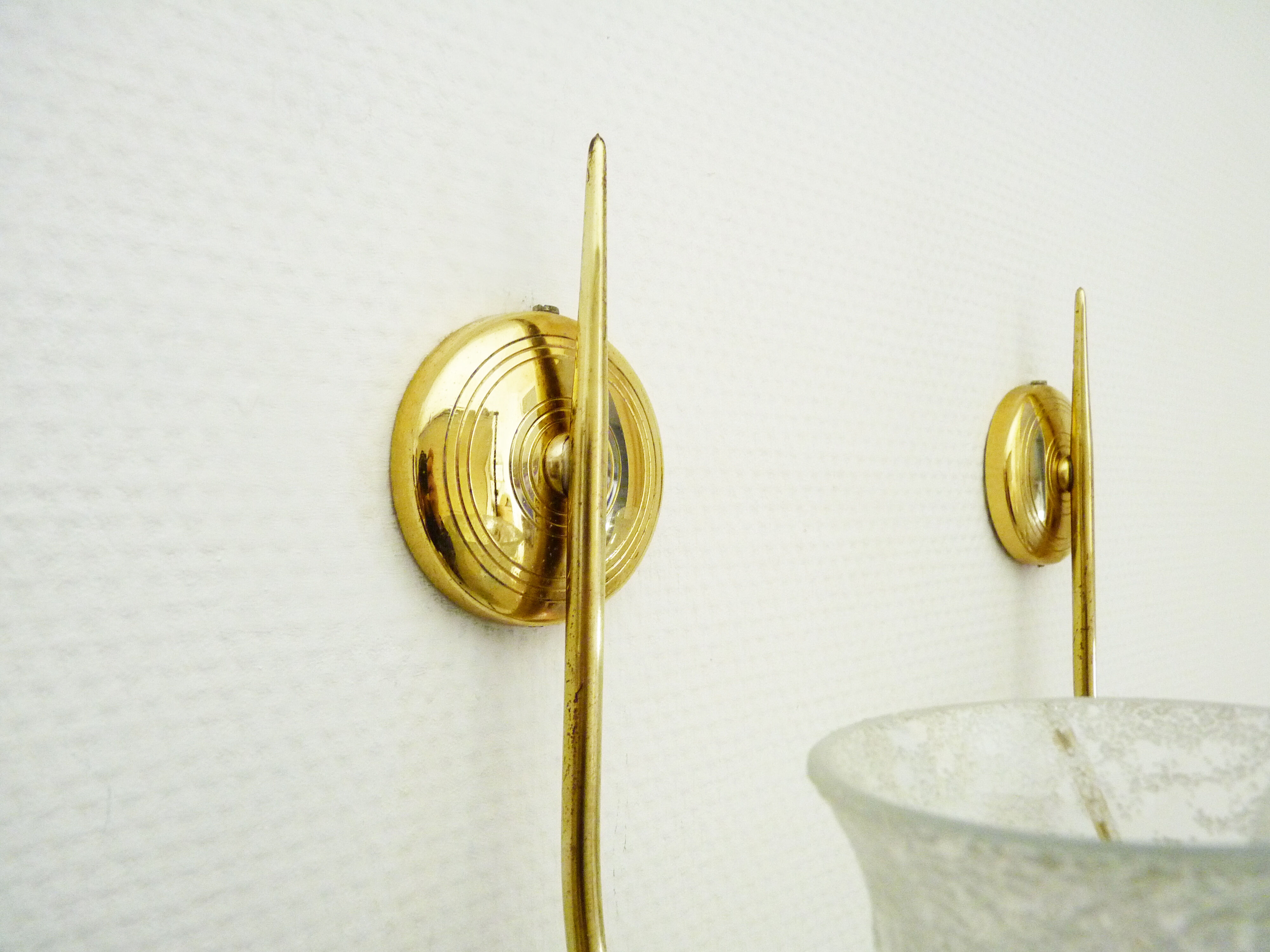 Pair of brass glass tulip wall appliques 60s