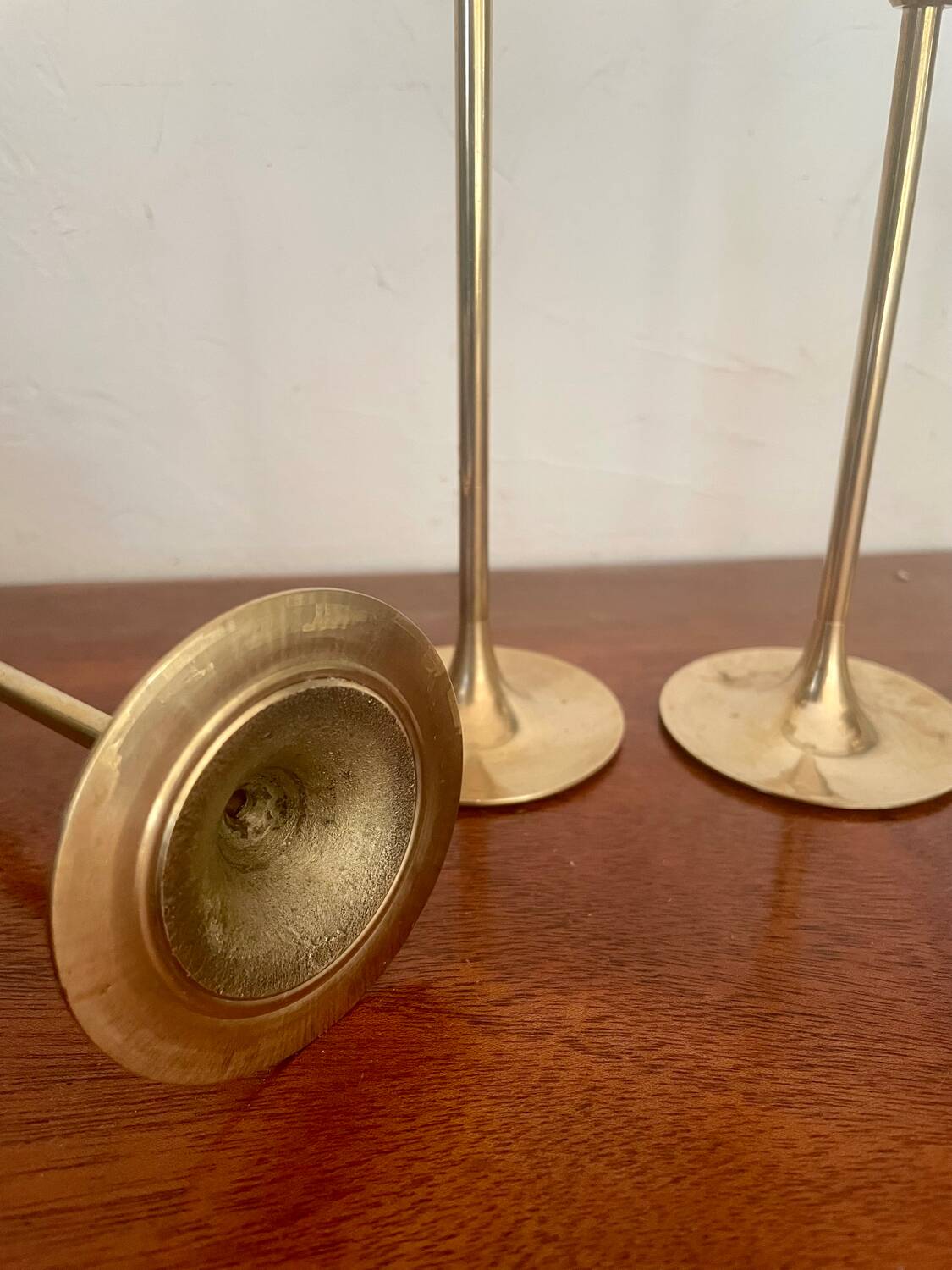 Set of 4 Scandinavian brass candlesticks