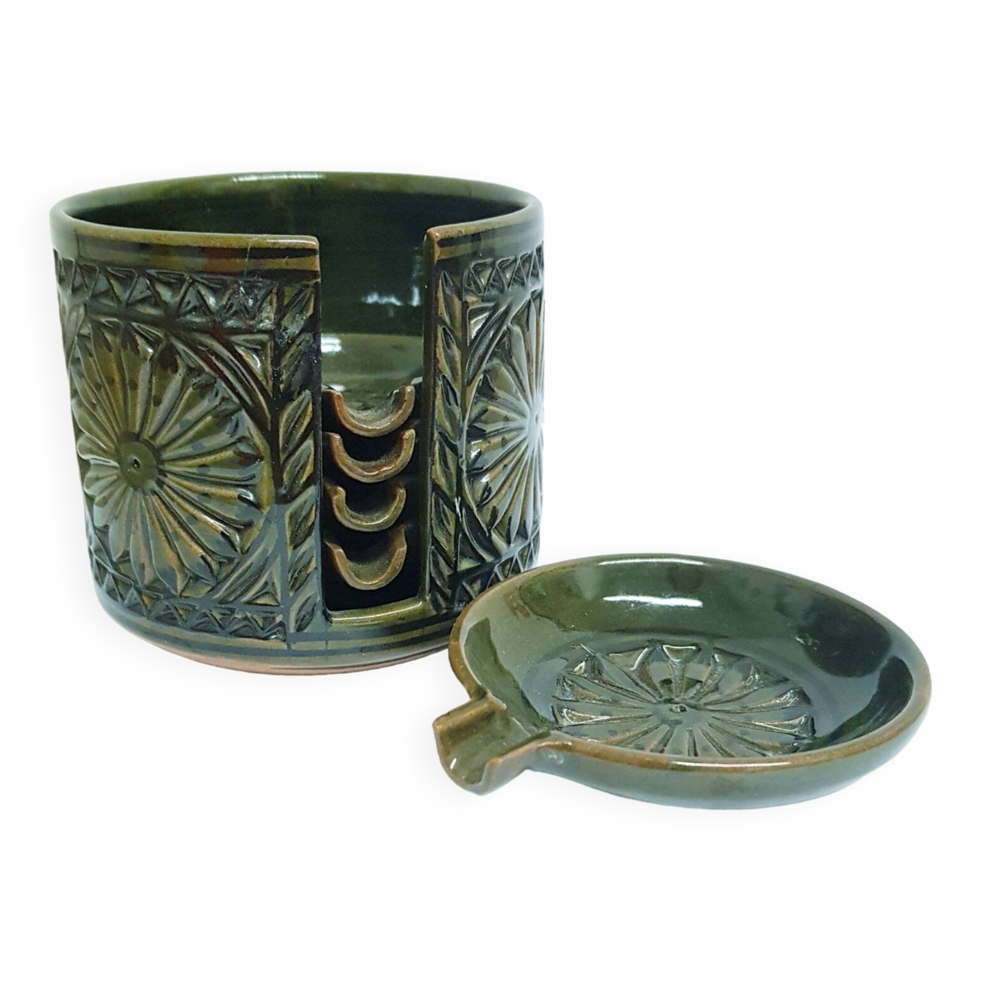 1970's pottery ashtray set